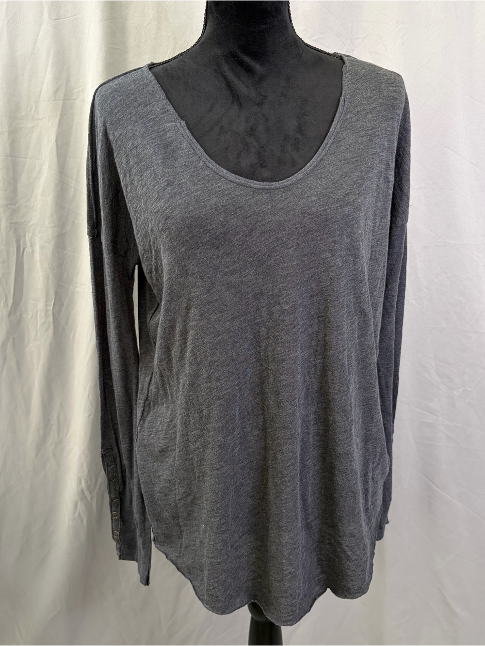 Free People Scoop Neck Long Sleeve Top - Charcoal